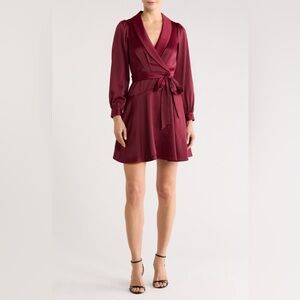Vince Camuto - Burgundy Satin Shawl-Collar Fit & Flare Dress - Size 4 - NWOT